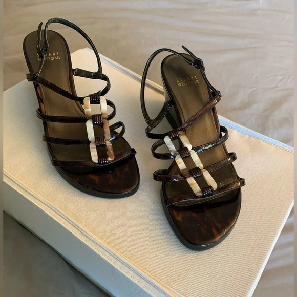 - Stuart Wietzman tortoise shell strap  wedge sandals. Size 8 - Picture 2 of 12